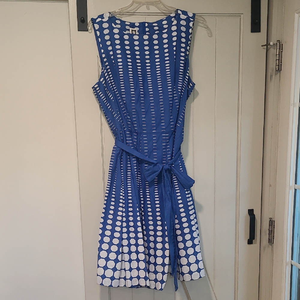 Anne Klein Blue and White Polka Dot Midi Dress